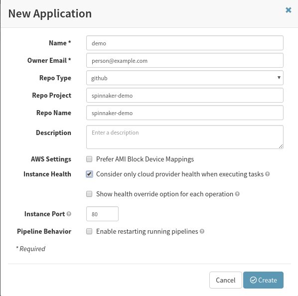 Spinnaker Create Application
