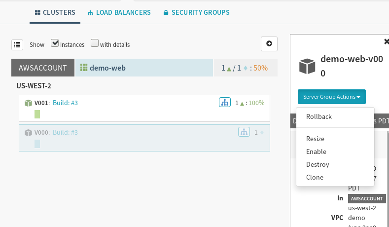 Spinnaker Server Group Actions
